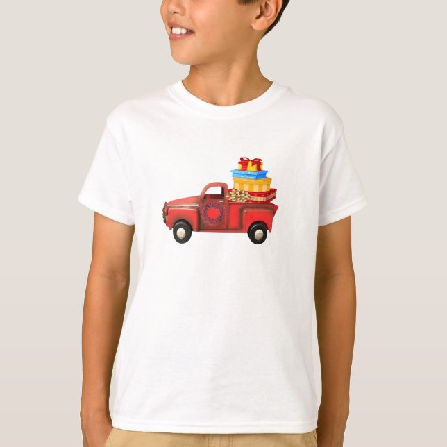 Classic Retro Vintag Red Truck Weihnachtsgeschenke T-Shirt (Vorderseite)