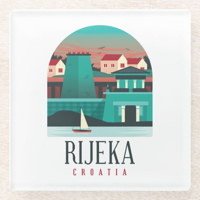 Classic Rijeka Croatia Vintage Travel Glasuntersetzer (Vorderseite)
