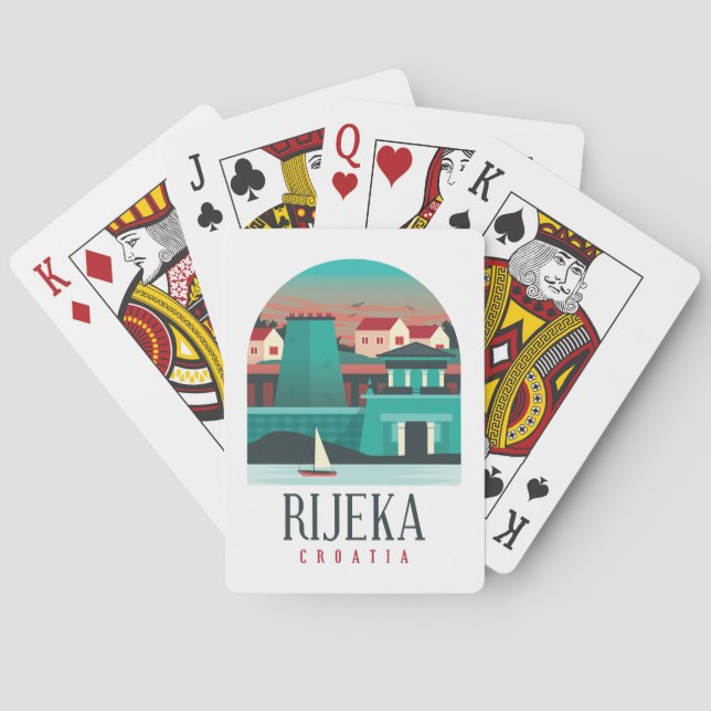 Classic Rijeka Croatia Vintage Travel Spielkarten (Rückseite)