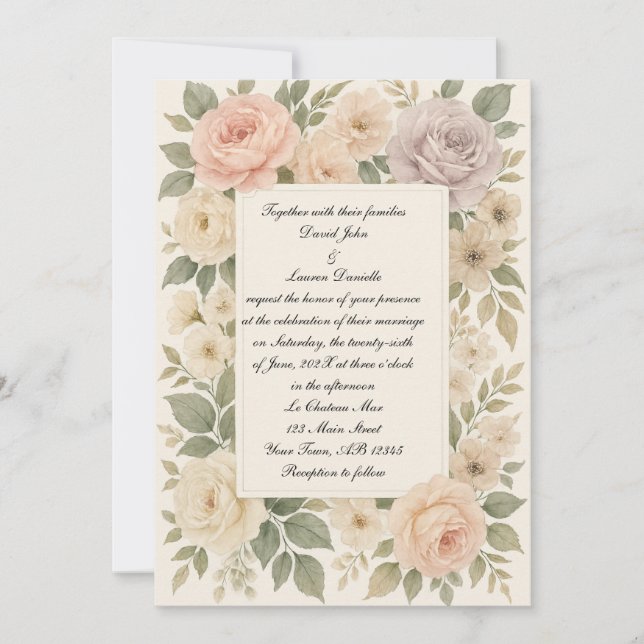 Classic Rose Foto Hochzeit Einladung (Vorderseite)