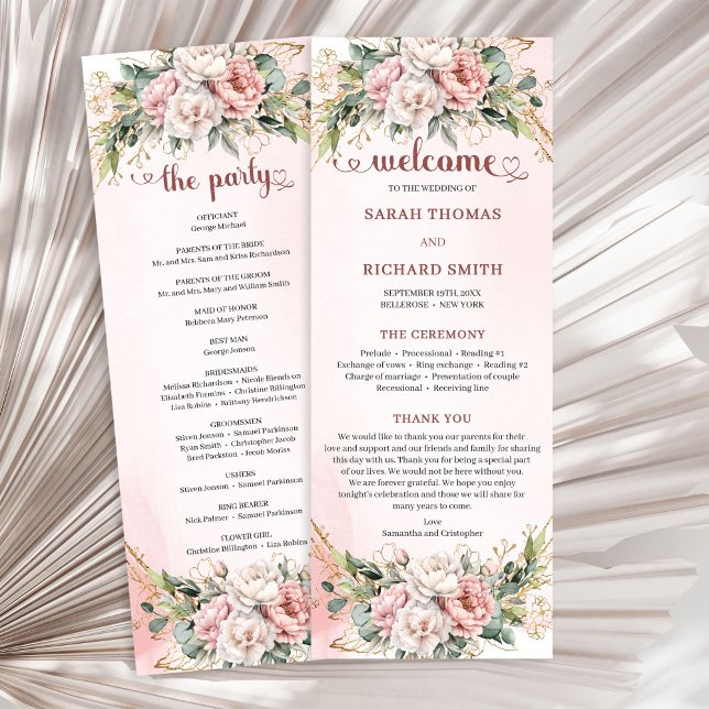 Classic Rose Gold Floral Greenery Wedding Program Programm (Classic Rose Gold Floral Greenery Wedding Program)