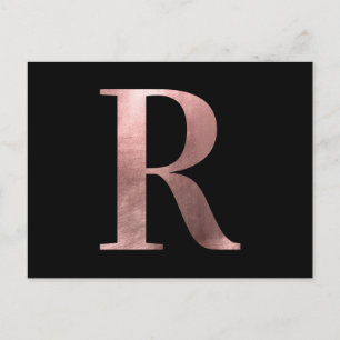 Classic Rose Gold Foil Monogram R auf Black Postkarte