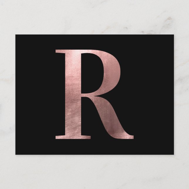 Classic Rose Gold Foil Monogram R auf Black Postkarte (Vorderseite)