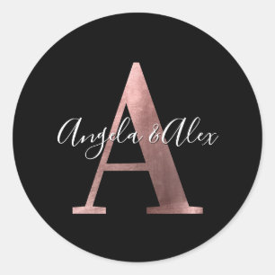 Classic Rose Gold Foil Wedding Monogram A Black Runder Aufkleber