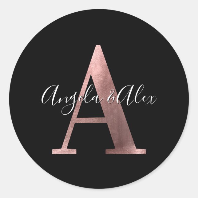 Classic Rose Gold Foil Wedding Monogram A Black Runder Aufkleber (Vorderseite)