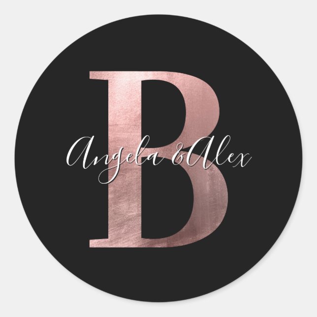 Classic Rose Gold Foil Wedding Monogram B Black Runder Aufkleber (Vorderseite)