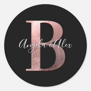 Classic Rose Gold Foil Wedding Monogram B Black Runder Aufkleber