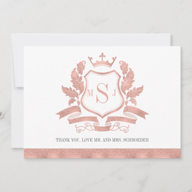 Classic Rose Gold Wappen Hochzeit Dankeschön Card Dankeskarte (Vorderseite)