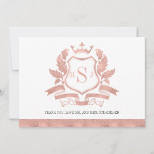 Classic Rose Gold Wappen Hochzeit Dankeschön Card Dankeskarte