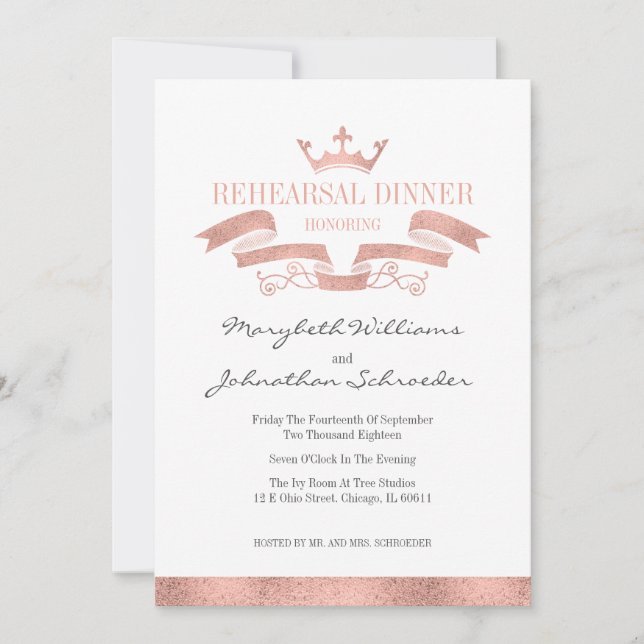 Classic Rose Gold Wappen Probe Dinner Card Einladung (Vorderseite)