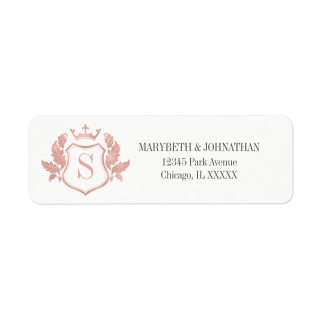Classic Rose Gold Wappen Wedding Address Label (Vorne)