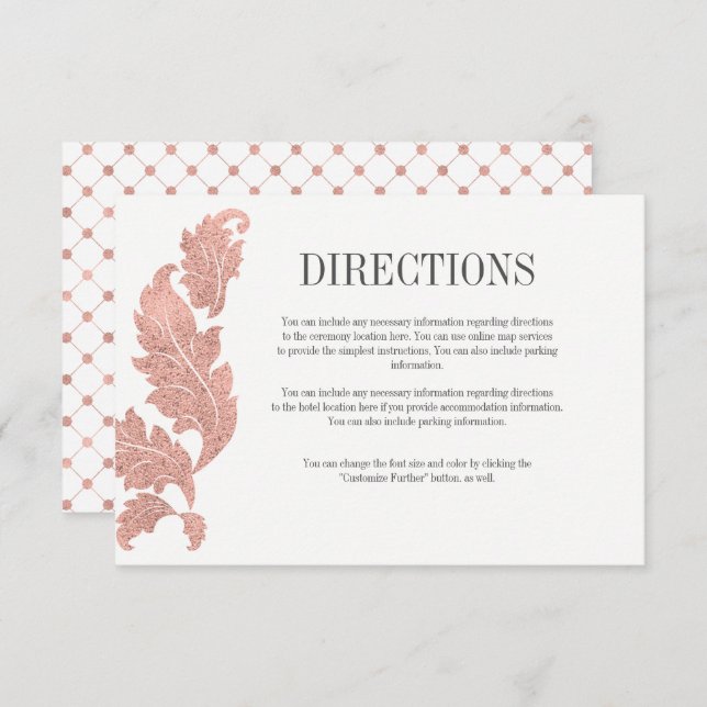Classic Rose Gold Wappen Wedding Directions Card Einladung (Vorne/Hinten)