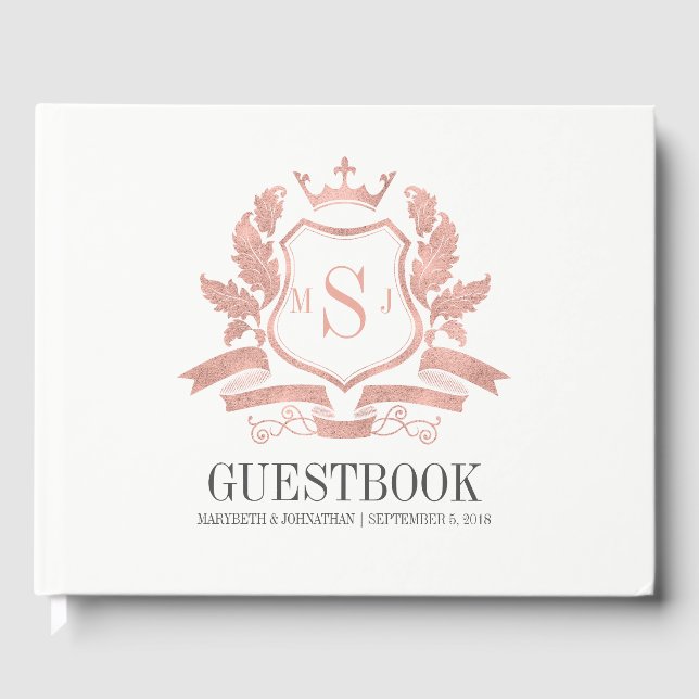 Classic Rose Gold Wappen Wedding Guest Book Gästebuch (Vorderseite)