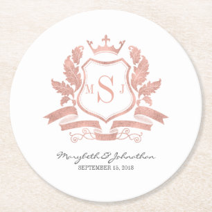 Classic Rose Gold Wappen Wedding Paper Untersetzer