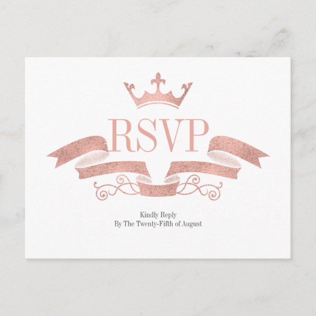 Classic Rose Gold Wappen Wedding RSVP Postcard Einladungspostkarte (Vorderseite)