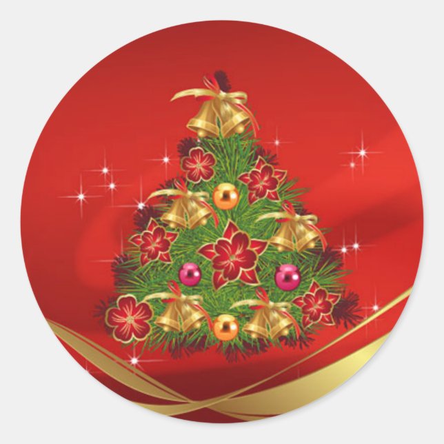 Classic Round Christmas Sticker/Weihnachtsbaum Runder Aufkleber (Vorderseite)