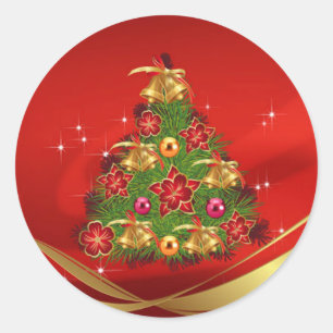 Classic Round Christmas Sticker/Weihnachtsbaum Runder Aufkleber