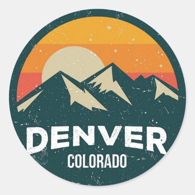 Classic Round Stickers – Denver Colorado Mountain  (Vorderseite)