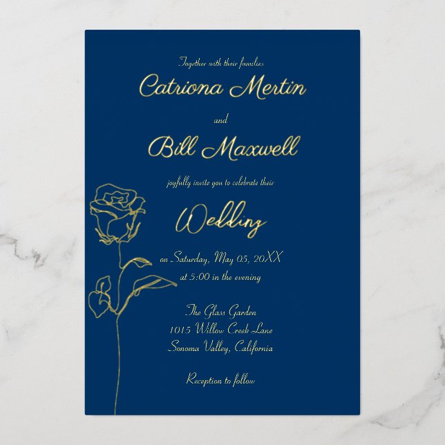 Classic Royal Blue and Gold Wedding Einladung (Vorderseite)