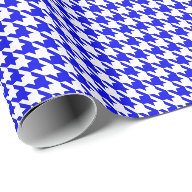 Classic Royal Blue and White Houndstooth Pattern  Geschenkpapier (Rolleneckpunkt)