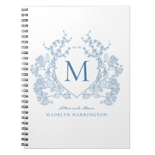 Classic Royal Blue Floral Wappen Monogram Notebook Notizblock