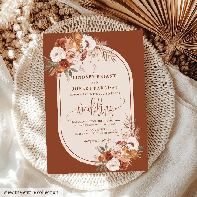 Classic Rust Pampas Grass Boho Hochzeitseinladung Einladung (Classic Rust Pampas Grass Boho Wedding Invitation)