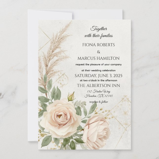 Classic Rustic Boho Rose Hochzeit Save The Date (Vorderseite)