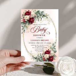 Classic Rustic Deep Red Floral Baby Shower Invite Einladung