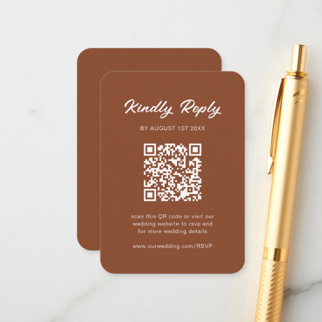 Classic Rustic Terracotta QR Code Wedding RSVP Begleitkarte (Vorderseite/Rückseite Beispiel)