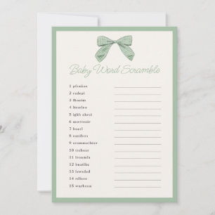 Classic Sage Bow Baby Shower Word Scramble Game Einladung