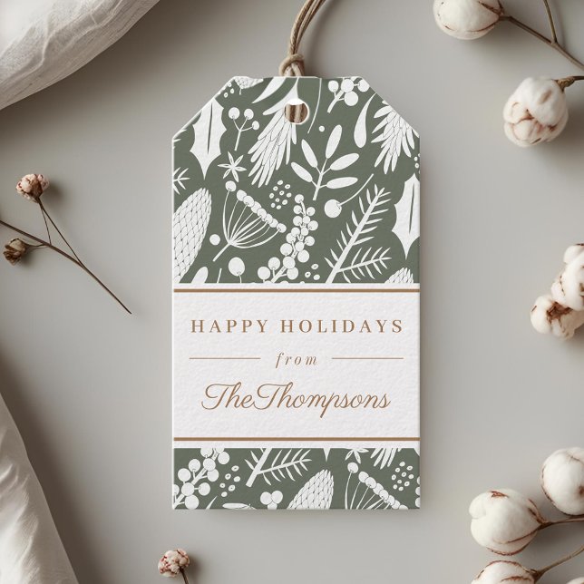 Classic Sage Christmas Foliage Happy Holidays Geschenkanhänger (Von Creator hochgeladen)