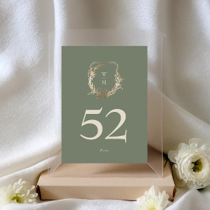 Classic Sage & Cream Monogram Gold Wappen Wedding Tischnummer