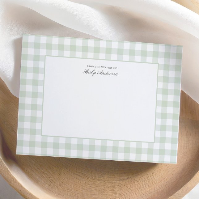 Classic Sage Gingham Baby Dusche Danke Karte (Von Creator hochgeladen)