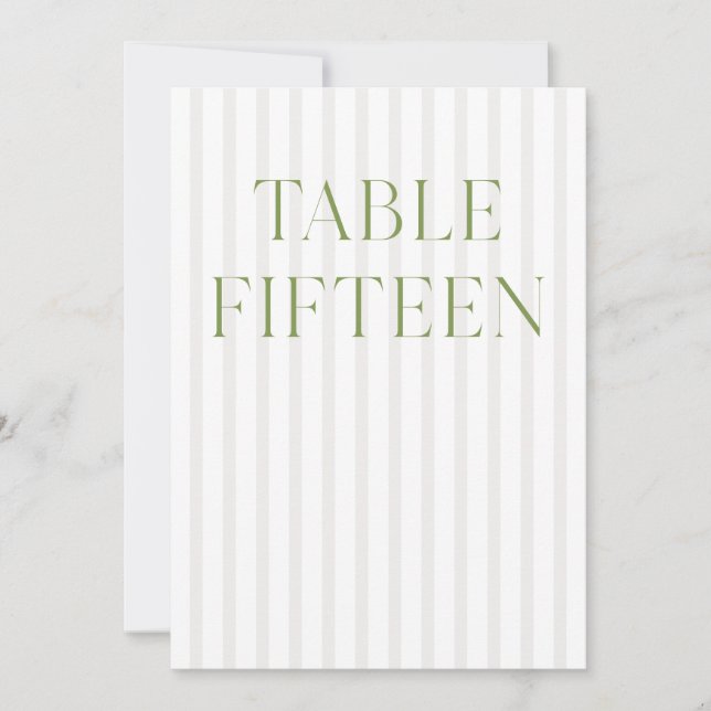Classic Sage Green & Beige Wedding 15 Tischnummern (Vorderseite)