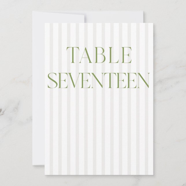 Classic Sage Green & Beige Wedding 17 Tischnummern (Vorderseite)