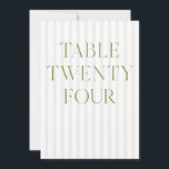 Classic Sage Green & Beige Wedding 24 Tischnummern<br><div class="desc">Diese elegante Tischnummer besticht durch einen zarten, beige gestreiften Hintergrund mit raffinierter, von Weiß grüner Serifentypografie und subtilen Schriftzeichen geprägten Akzenten. Entworfen für Gartenhochzeiten, raffinierte Empfänge und zeitlose Feiern im Freien. Koordiniert mit der "Iris" Wedding Invitation Collection — klicken Sie auf den Link Sammlung auf dieser Seite, um passende Artikel...</div>