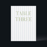 Classic Sage Green & Blue Wedding Tischnummer<br><div class="desc">Diese elegante Tischnummer besticht durch einen weichen, blau gestreiften Hintergrund mit raffinierter, von Weiß grüner Serifentypografie und subtilen Schriftzeichen geprägten Akzenten. Entworfen für Gartenhochzeiten, raffinierte Empfänge und zeitlose Feiern im Freien. Koordiniert mit der "Iris" Wedding Invitation Collection — klicken Sie auf den Link Sammlung auf dieser Seite, um passende Artikel...</div>