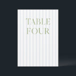 Classic Sage Green & Blue Wedding Tischnummer<br><div class="desc">Diese elegante Tischnummer besticht durch einen weichen, blau gestreiften Hintergrund mit raffinierter, von Weiß grüner Serifentypografie und subtilen Schriftzeichen geprägten Akzenten. Entworfen für Gartenhochzeiten, raffinierte Empfänge und zeitlose Feiern im Freien. Koordiniert mit der "Iris" Wedding Invitation Collection — klicken Sie auf den Link Sammlung auf dieser Seite, um passende Artikel...</div>