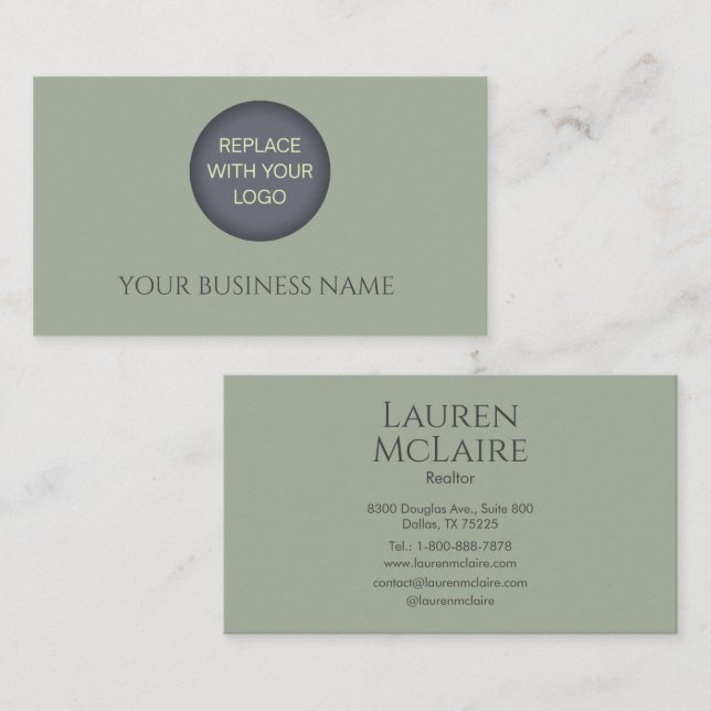 Classic Sage Green Business Branding Design Visitenkarte (Vorne/Hinten)
