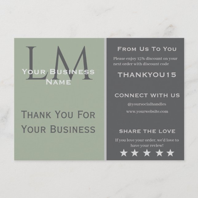 Classic Sage Green Business Branding Thank You Begleitkarte (Vorderseite)