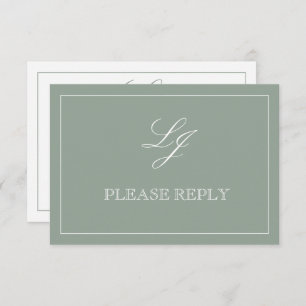 Classic Sage Green Calligrafy Monogram No Meal RSVP Karte
