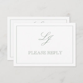 Classic Sage Green Calligrafy Monogram No Meal RSVP Karte