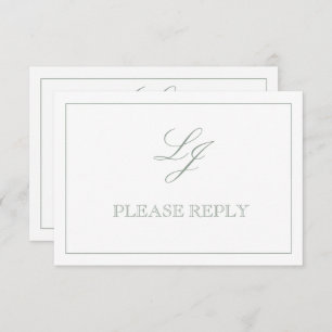 Classic Sage Green Calligrafy Monogram No Meal RSVP Karte