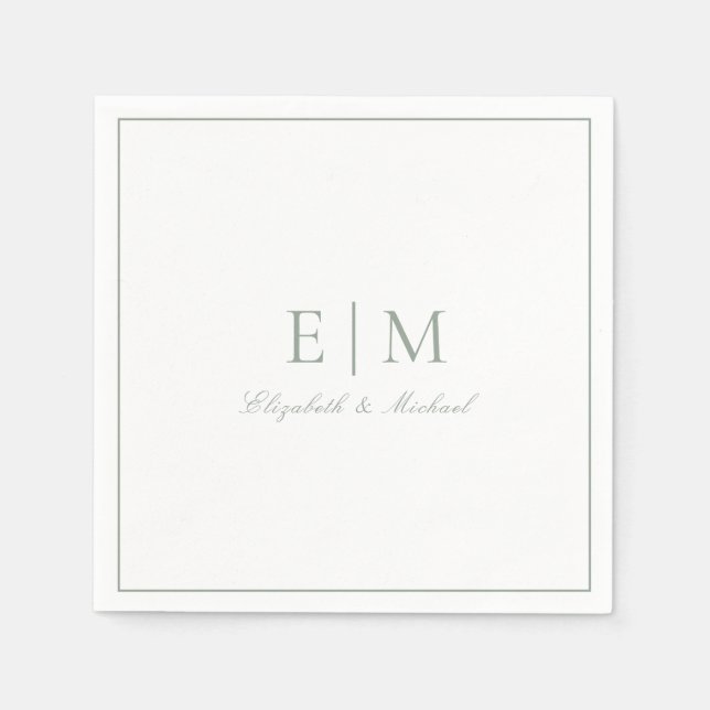 Classic Sage Green Elegant Script Monogram Wedding Serviette (Vorderseite)
