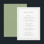 Classic Sage Green Elegante Hochzeit Begleitkarte<br><div class="desc">Klassische weise grüne Hochzeitszimmerkarte mit einem einfachen und minimalen Design mit Details,  umgeben von einer doppelten Grenze. Die Schriftart wechseln sich zwischen einem eleganten Drehbuch,  einer klassischen Serife und minimalistischen serifenlosen Schriftart ab. Diese Karte eignet sich hervorragend für eine feierliche Hochzeit.</div>