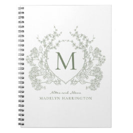 Classic Sage Green Floral Wappen Monogram Notebook Notizblock
