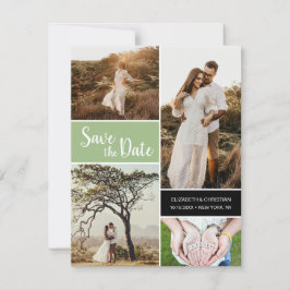 Classic Sage Green Foto Collage Save the Date Ankündigung