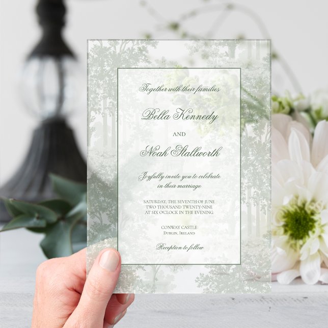Classic Sage Green Landscape Toile Wedding Acryleinladungen (Von Creator hochgeladen)