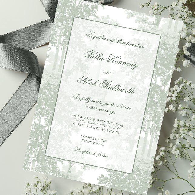 Classic Sage Green Landscape Toile Wedding Einladung (Von Creator hochgeladen)