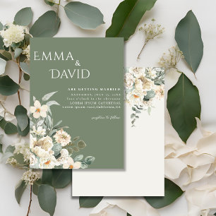 Classic Sage Green mit Elfenbein-Blume Hochzeit Einladung